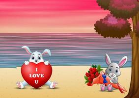 Funny rabbits celebrate Valentines day vector