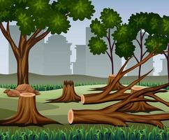 Tree trunk was cut with many trees on the forest background vector