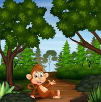 Monkey enjoying in jungle scene vector