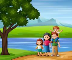 Happy family outdoors enjoying the nature view vector
