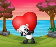 día de san valentín con un panda con corazón rojo vector