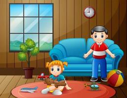 Happy father with his kid playing in the room vector
