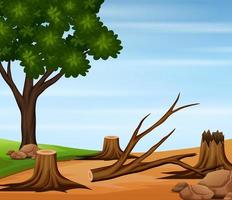 Deforestation scene with felled trees in nature vector