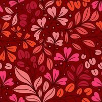 RED SEAMLESS VECTOR BACKGROUND WITH MULTICOLORED PLANT TWIGS