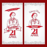 selamat hari kartini. traducción feliz día de kartini. kartini es la heroína de la educación de las mujeres y los derechos humanos en indonesia vector