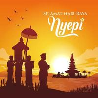 Selamat hari raya Nyepi. Translation Happy Day Of Silence Nyepi. Suitable for greeting card vector