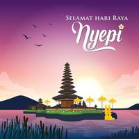 Selamat hari raya Nyepi. Translation Happy Day Of Silence Nyepi. Suitable for greeting card vector