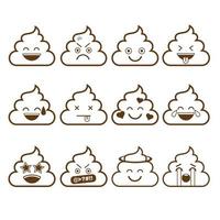 Set of cute poop emoticons, emoji outline design, vector illustration.