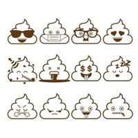 Set of cute poop emoticons, emoji outline design, vector illustration.