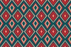 Red and Orange Diamond on Blue Teal. Geometric ethnic oriental pattern traditional Design for background,carpet,wallpaper,clothing,wrapping,Batik,fabric, vector illustration embroidery style