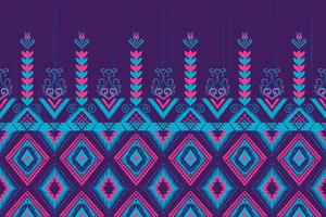Pink and Blue Flower on Purple. Geometric ethnic oriental pattern traditional Design for background,carpet,wallpaper,clothing,wrapping,Batik,fabric, vector illustration embroidery style