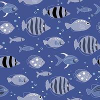 Seamless pattern with marine life. Different fish swim in the sea. Vector graphics.