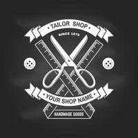 Tailor shop badge. Vector. Concept for shirt, print, stamp label or tee. Vintage typography design with measure meter and scissors silhouette. Retro design for sewing shop business vector