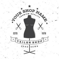 Tailor shop badge. Vector. Concept for shirt, print, stamp label or tee. Vintage typography design with mannequin and scissors silhouette. Retro design for sewing shop business vector