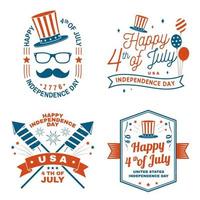 Set of Vintage 4th of july design. Fourth of July felicitation classic postcard. Independence day greeting card. Patriotic banner for website template. Vector illustration.