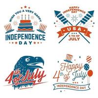 conjunto de diseño vintage del 4 de julio en estilo retro. tarjeta de felicitación del día de la independencia. banner patriótico para plantilla de sitio web. ilustración vectorial