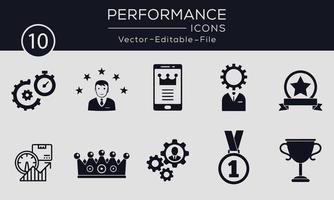 Set of Performance concept icons design. Contains such icons goal, productivity, process, time management and more, can be used for web and apps. Free Vector
