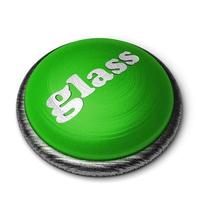 palabra de vidrio en el botón verde aislado en blanco foto