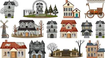 Set of abandoned houses and buildings vector