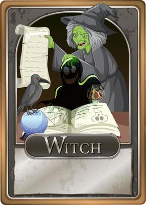 Scary witch character game card template