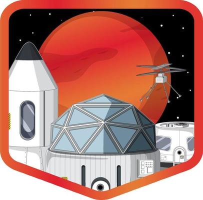 Settlement in the space badge on white background