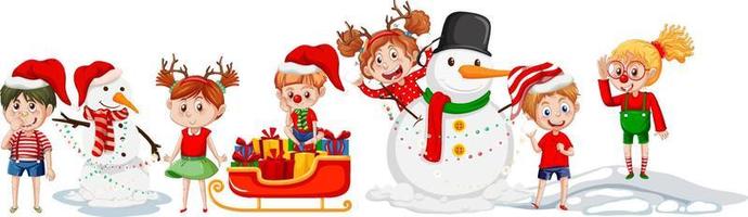 Children in Christmas costumes on white background vector