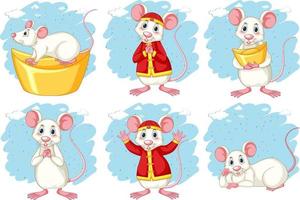 Set of rat zodiac with chinese costume vector