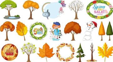 Set of four seasons trees and nature objects vector