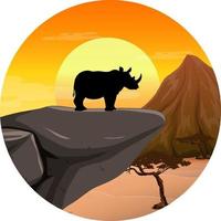 Rhinoceros silhouette in savanna forest vector