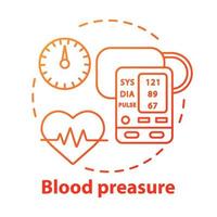 Blood pressure control concept icon. Heart functioning monitoring idea thin line illustration. Systolic and diastolic pressure rate. Vector isolated outline drawing. Editable stroke.. ..