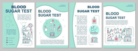 diseño de plantilla de folleto de prueba de azúcar en sangre. volante, folleto, diseño de impresión de folletos, ilustraciones lineales. control del nivel de glucosa. diseños de página de vectores para informes anuales, carteles publicitarios