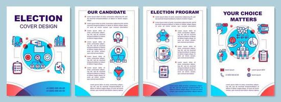 Election brochure template layout. Candidate and voting program. Flyer, booklet, leaflet print design, linear illustrations. Vector page layouts for magazines, annual reports, advertising posters