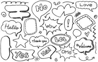 Hand drawn set of speech bubbles isolated . Doodle set element. Vector illustration.