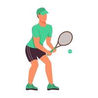 un joven jugando al tenis. un personaje plano. ilustración vectorial. vector