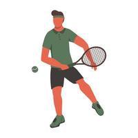 un joven jugando al tenis. un personaje plano. ilustración vectorial. vector