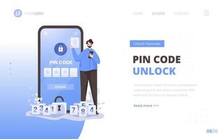 Pin code unlock security access concept on landing page design vector