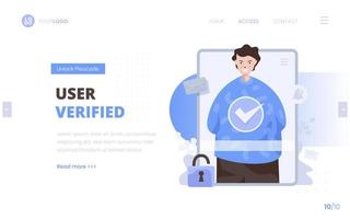 Verified user scan concept on landing page design vector