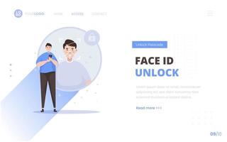 Face identity unlock concept on landing page design vector