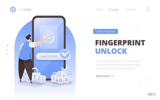 Fingerprint unlock concept for landing page design vector