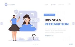 Iris recognition scan concept on landing page design vector