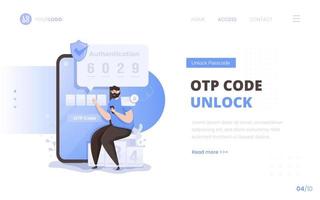 OTP code unlock access concept on landing page design vector