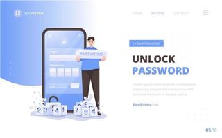 Unlock password security access concept on landing page design vector