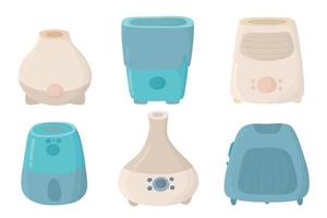 air purifier set cartoon.  Humidifier icons set collection. Set of purifiers microclimate for home. Healthy humidity. appliances, aroma diffuser vector