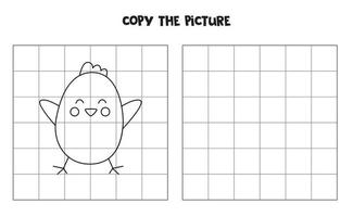 Copy the picture of black and white Easter chicken. Logical game for kids. vector