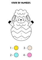 Color cute Easter sheep by numbers. Worksheet for kids. vector