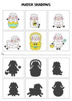 Find shadows of cute Easter lambs. Cards for kids. vector