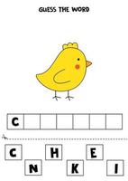 Spelling game for kids. Cute cartoon chicken. vector