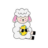 Vector image of cute Easter sheep holding egg.