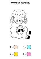 Color cute Easter sheep by numbers. Worksheet for kids. vector