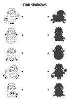 Find the correct shadows of cute Easter lambs. Logical puzzle for kids. vector